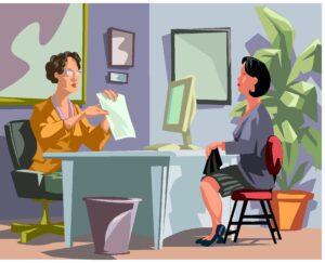 interview-clipart-a-woman-sitting-at-desk-talking-to-another