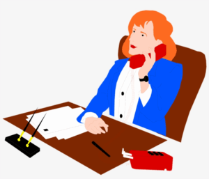 interview-clipart-a-woman-sitting-at-desk-with-phone-and-pen
