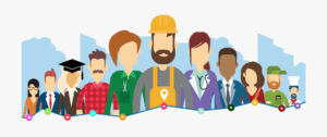 jobs-clipart-a-group-of-people-standing-in-front-city