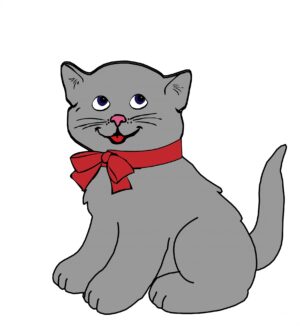 kitten-clipart-a-gray-cat-with-red-bow